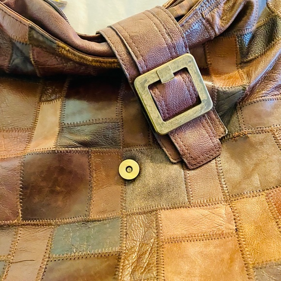 Genuine leather patchwork stitched brown purse - Picture 2 of 6